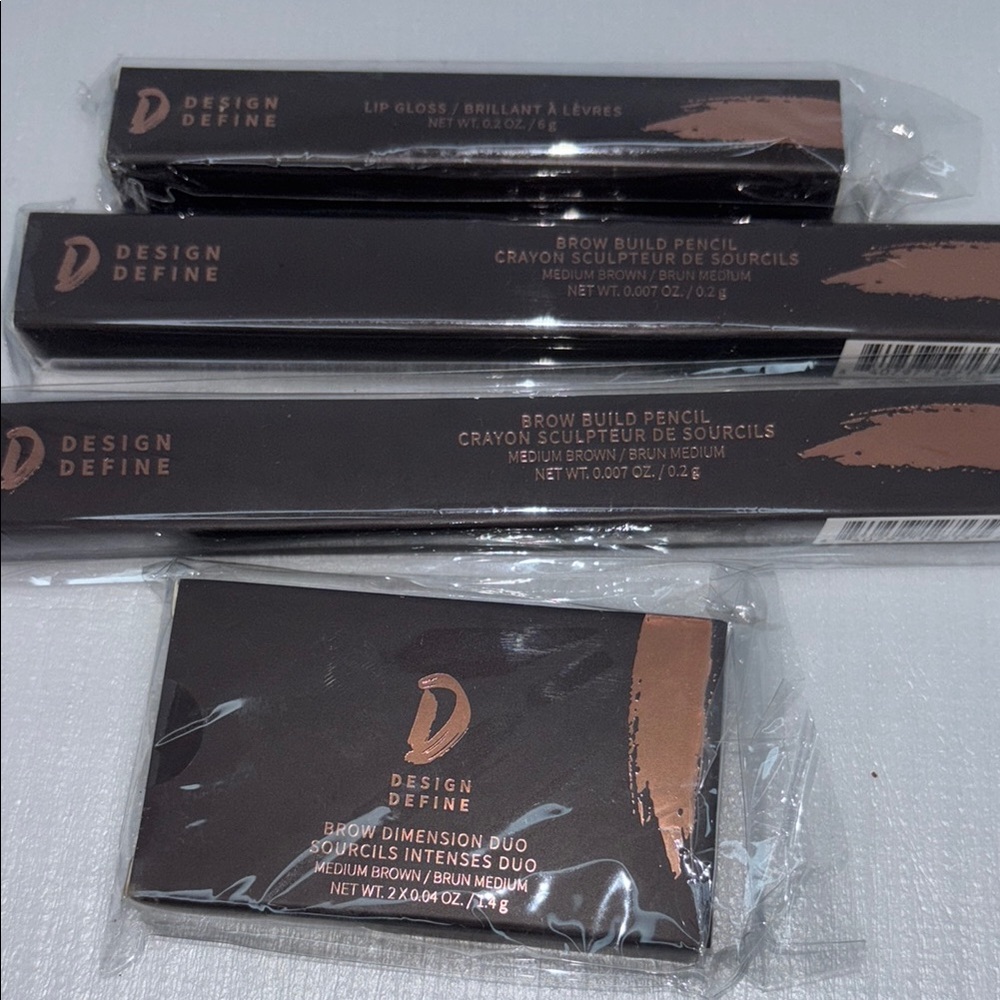 Design Define Medium Brown Brow and pink Lip Set bundle NWT